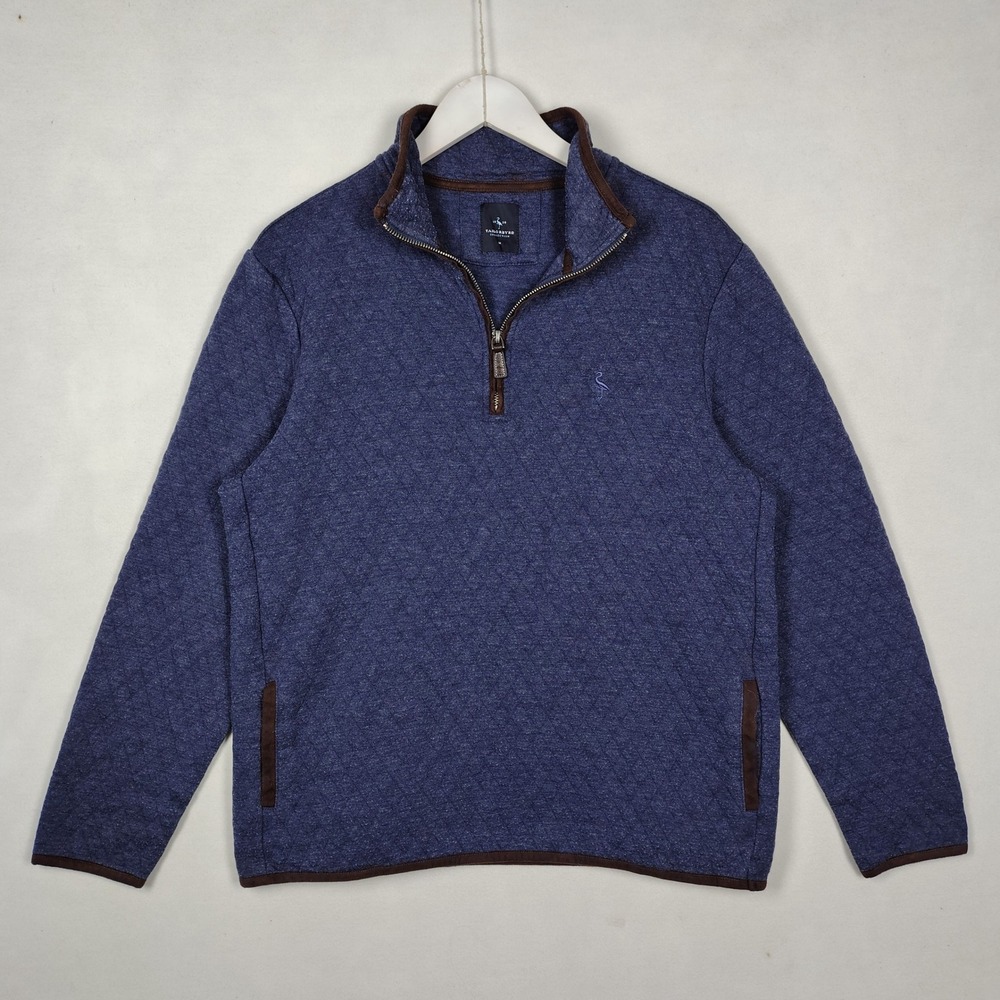 Tailorbyrd Mens Blue Quilted Quarter Zip Pullover Flamingo Logo Size M